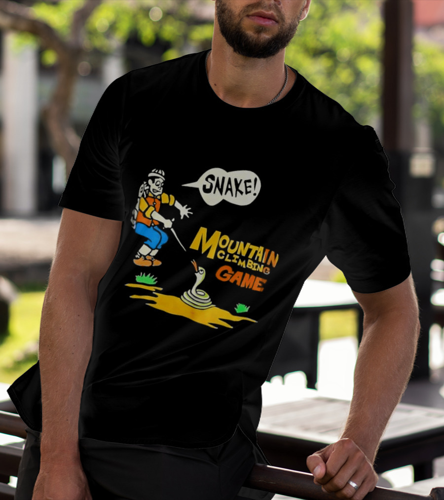 Snake Mountain Climbing Game Startled Climber Coiled Serpent Cartoon T-Shirt