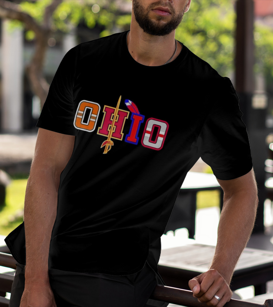 Ohio Cleveland Sports Letter Block Sword Feather T-Shirt