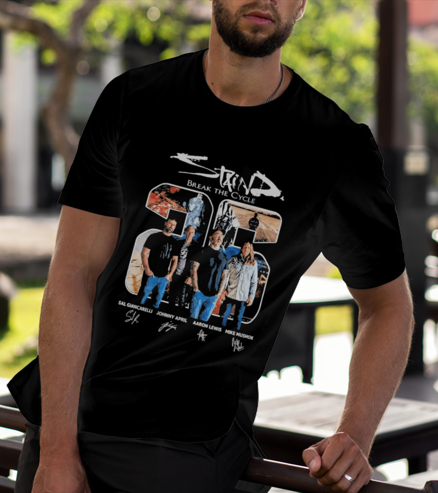 Staind Break The Cycle 23 Sal Giancarelli Johnny April Aaron Lewis Mike Mushok Signatures Rock Band T-Shirt