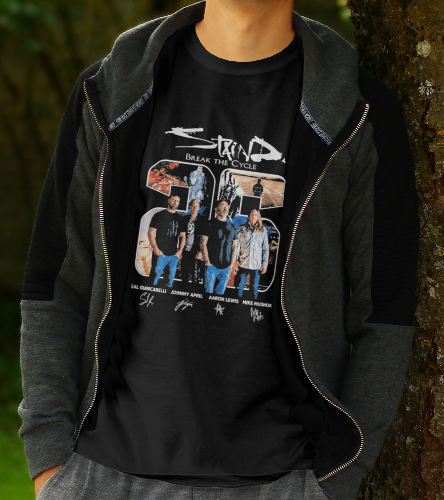 Staind Break The Cycle 23 Sal Giancarelli Johnny April Aaron Lewis Mike Mushok Signatures Rock Band T-Shirt