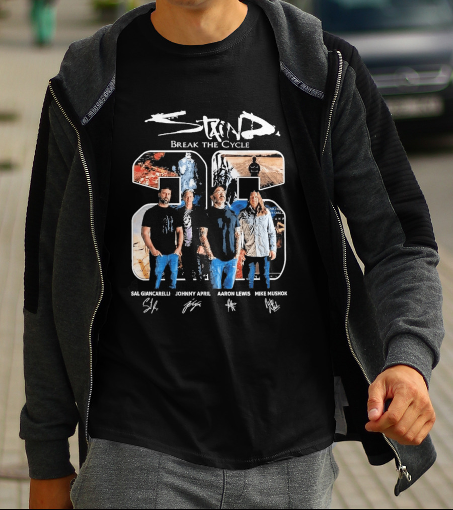 Staind Break The Cycle 23 Sal Giancarelli Johnny April Aaron Lewis Mike Mushok Signatures Rock Band T-Shirt