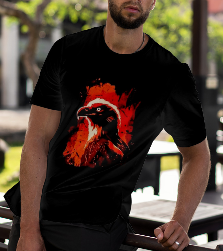 Stylized Bearded Vulture Head Fiery Orange Watercolor Art Bird Wildlife T-Shirt