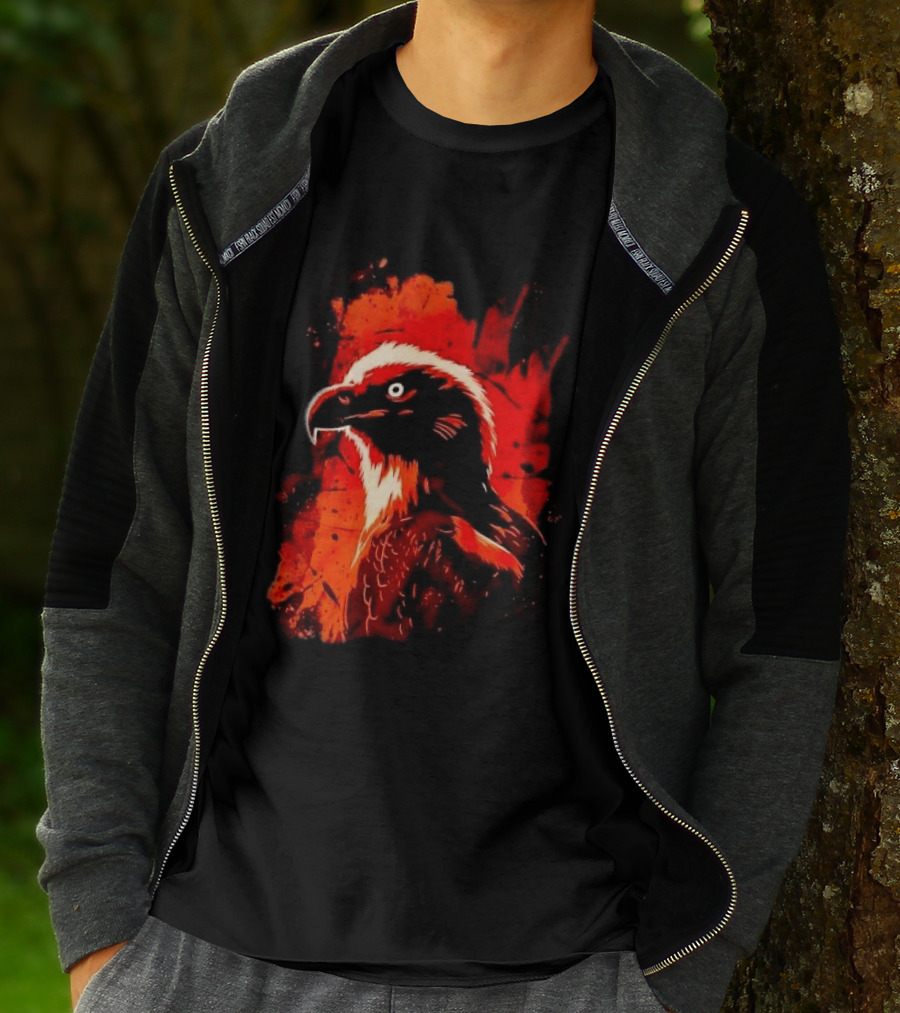 Stylized Bearded Vulture Head Fiery Orange Watercolor Art Bird Wildlife T-Shirt