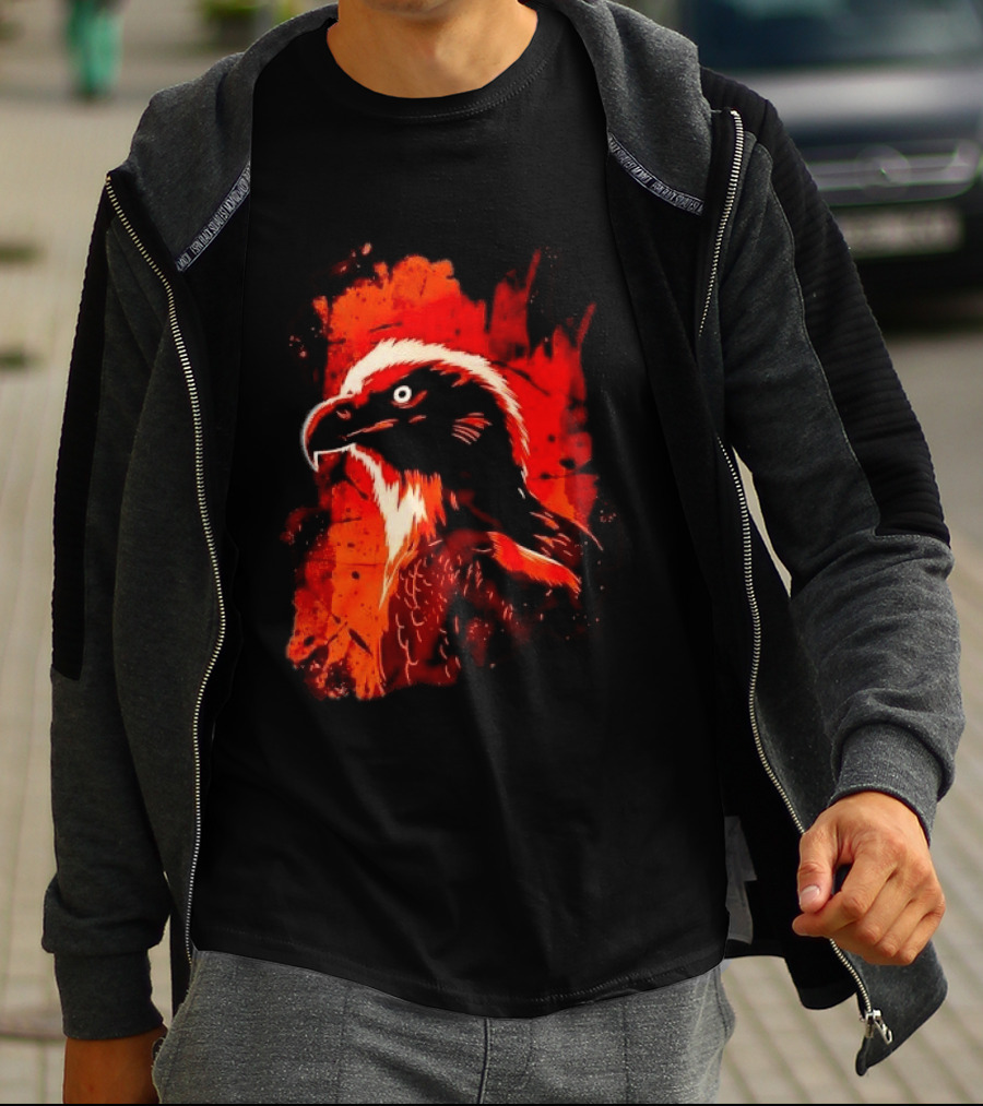 Stylized Bearded Vulture Head Fiery Orange Watercolor Art Bird Wildlife T-Shirt