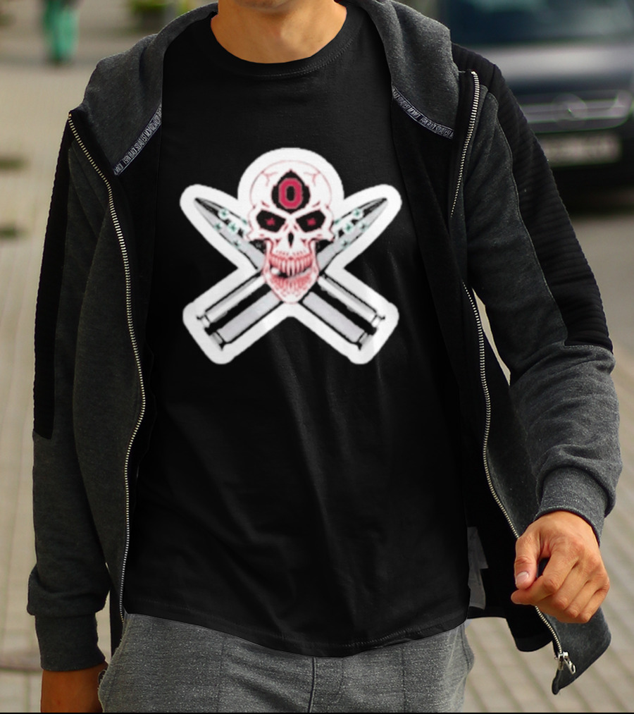 Ohio State Buckeyes Skull With Crossed Silver Bullets T-Shirt
