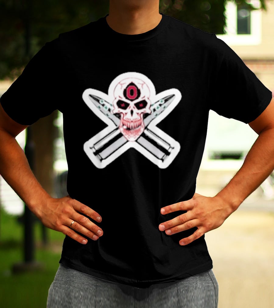 Ohio State Buckeyes Skull With Crossed Silver Bullets T-Shirt