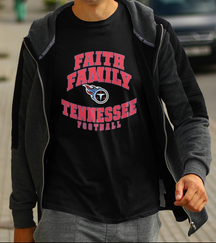 Faith Family Tennessee Football Arched Design With Fireball T-Shirt