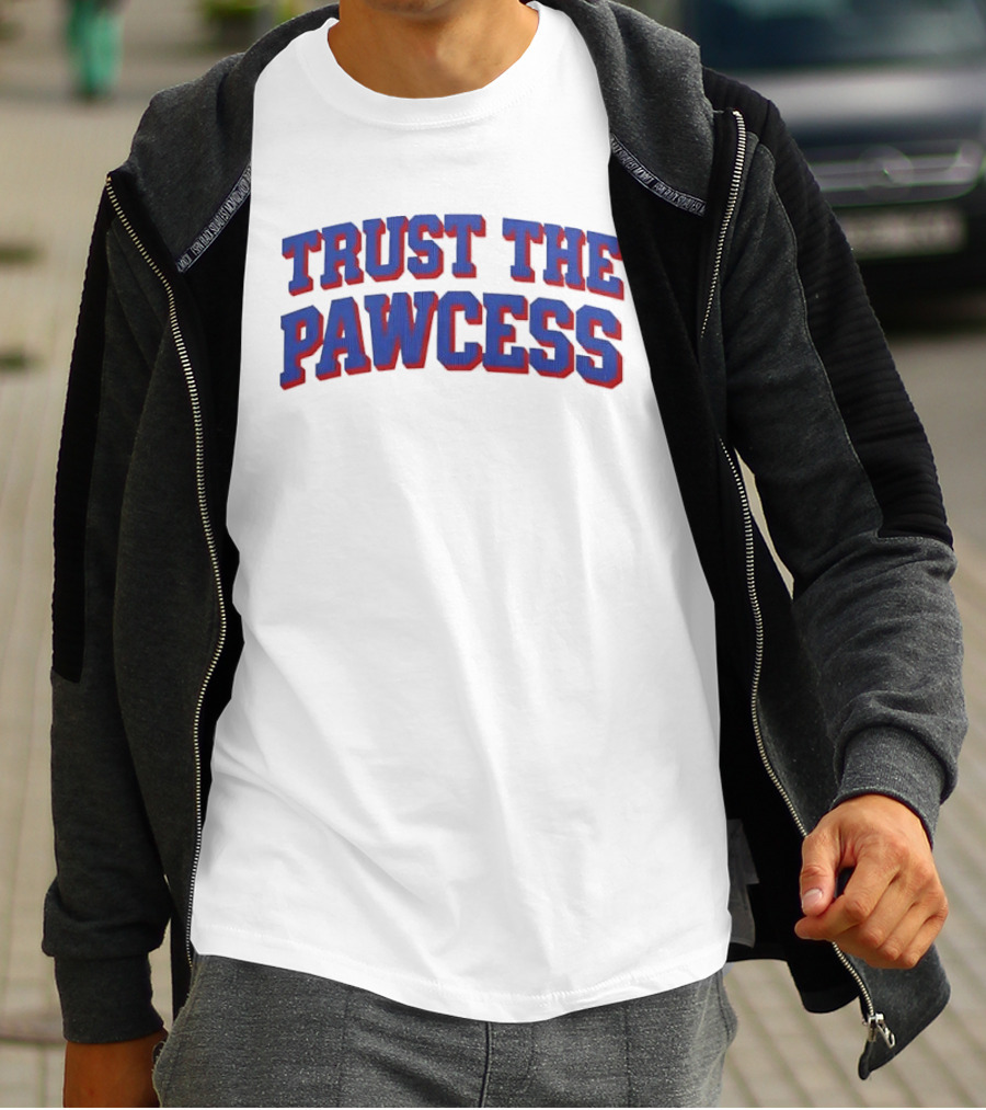 Trust The Pawcess Blue Red Arched 3D Wood Grain T-Shirt