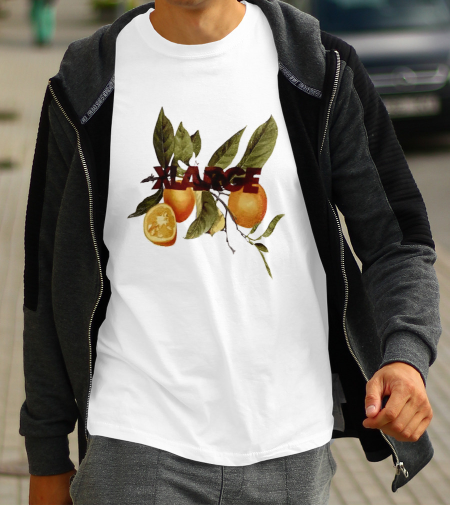 Xlarge Watercolor Oranges Citrus Branch Leaves Slice T-Shirt