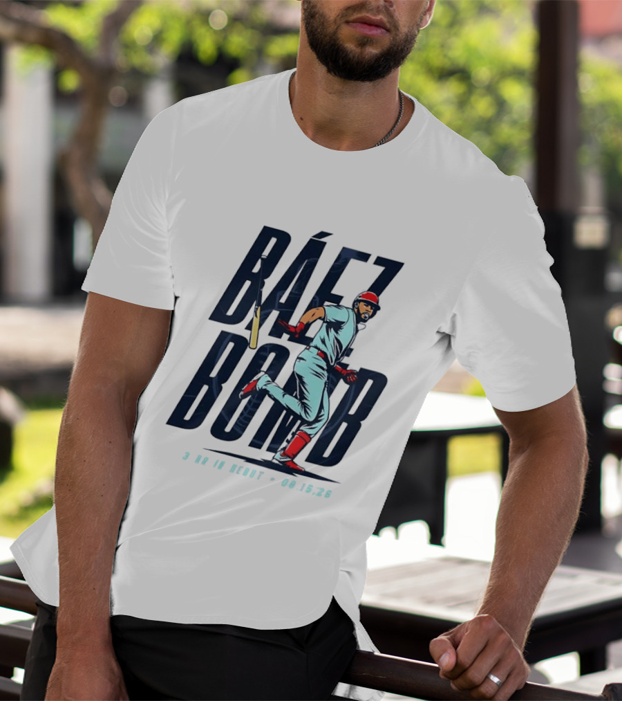Báez Bomb 3 HR In Debut 08 15 26 Cartoon Baseball Player Running T-Shirt