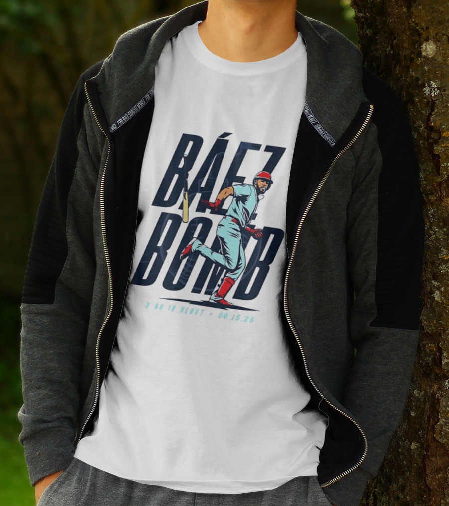 Báez Bomb 3 HR In Debut 08 15 26 Cartoon Baseball Player Running T-Shirt