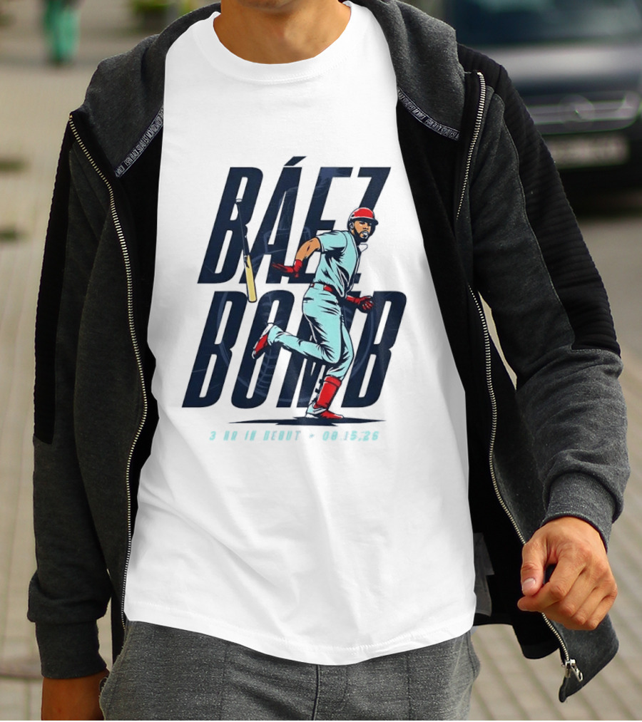 Báez Bomb 3 HR In Debut 08 15 26 Cartoon Baseball Player Running T-Shirt