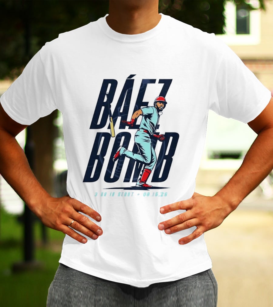 Báez Bomb 3 HR In Debut 08 15 26 Cartoon Baseball Player Running T-Shirt