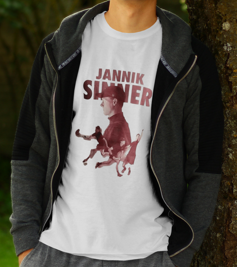 Jannik Sinner Red Double Exposure Tennis Action Poses T-Shirt