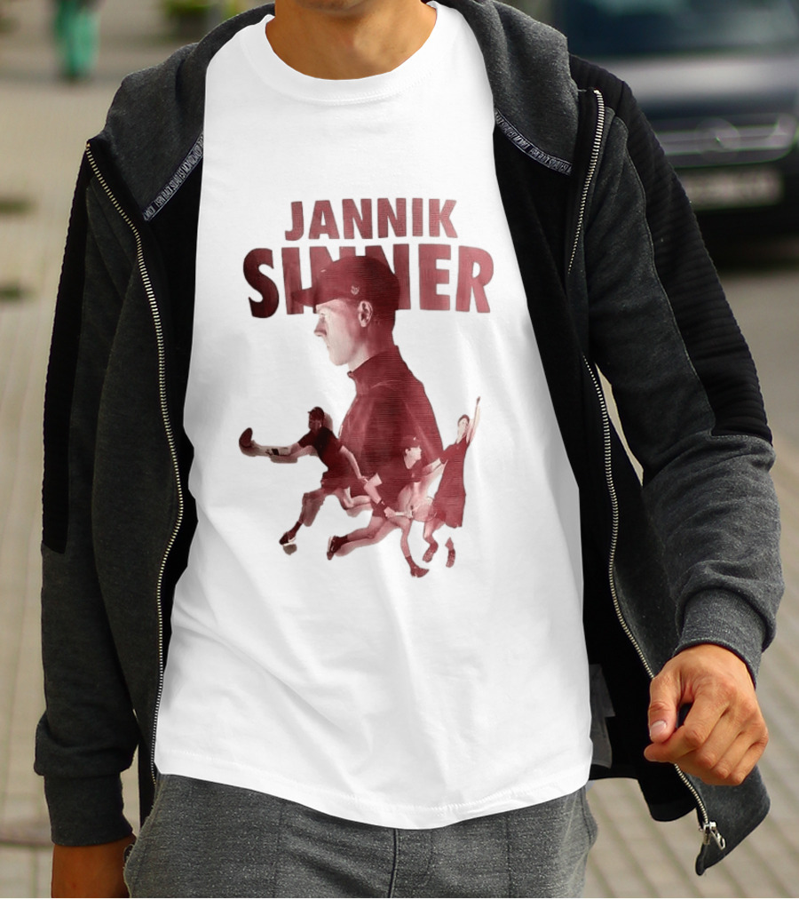 Jannik Sinner Red Double Exposure Tennis Action Poses T-Shirt