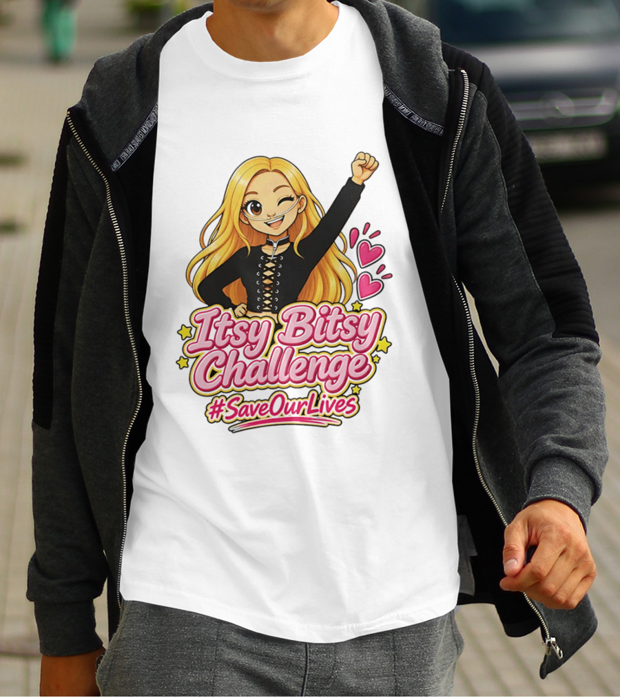 Itsy Bitsy Challenge SaveOurLives With Animated Character And Hearts T-Shirt