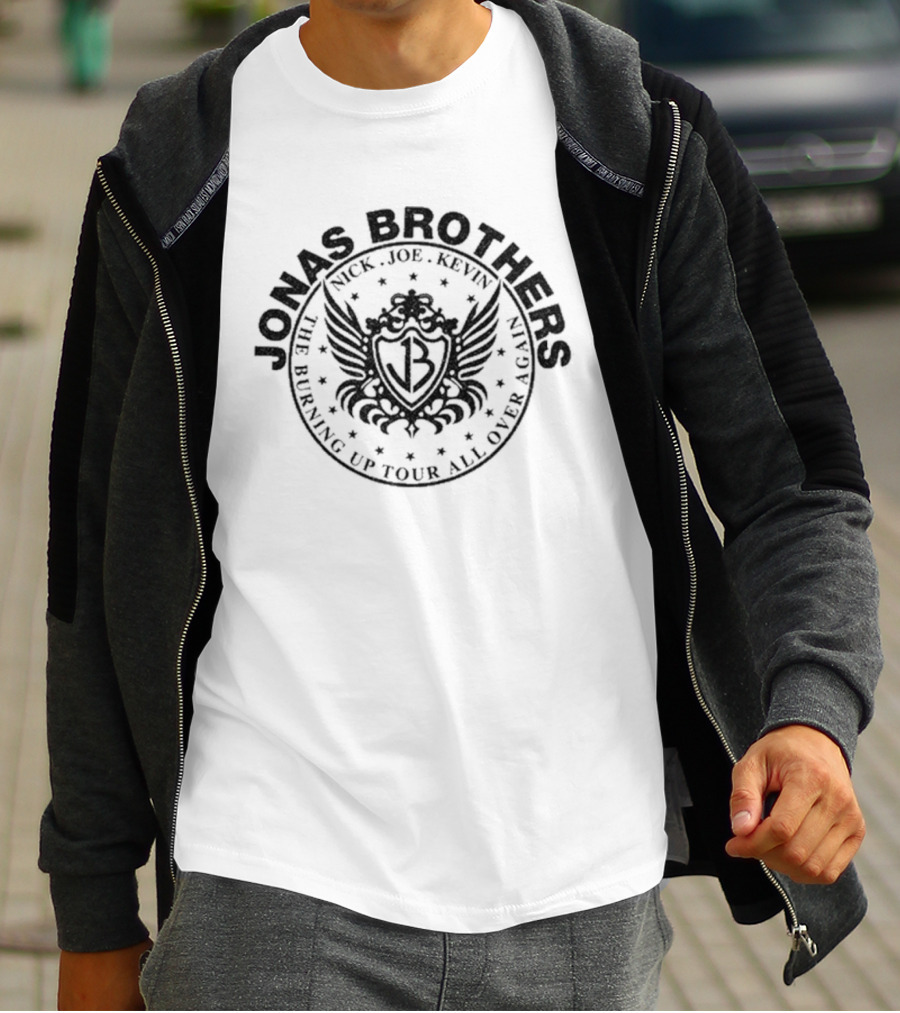 Jonas Brothers JB Crest Nick Joe Kevin Burning Up Tour All Over Again 2026 T-Shirt