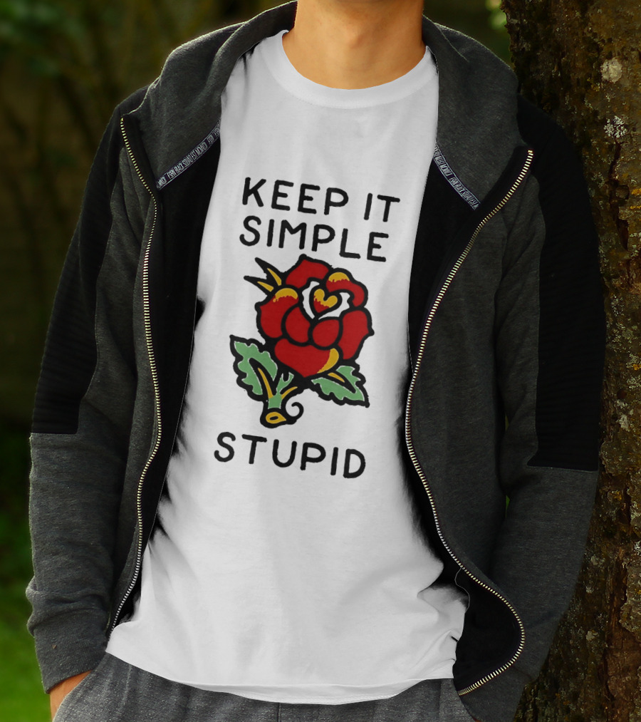 Keep It Simple Stupid Red Rose Kiss Minimalist T-Shirt