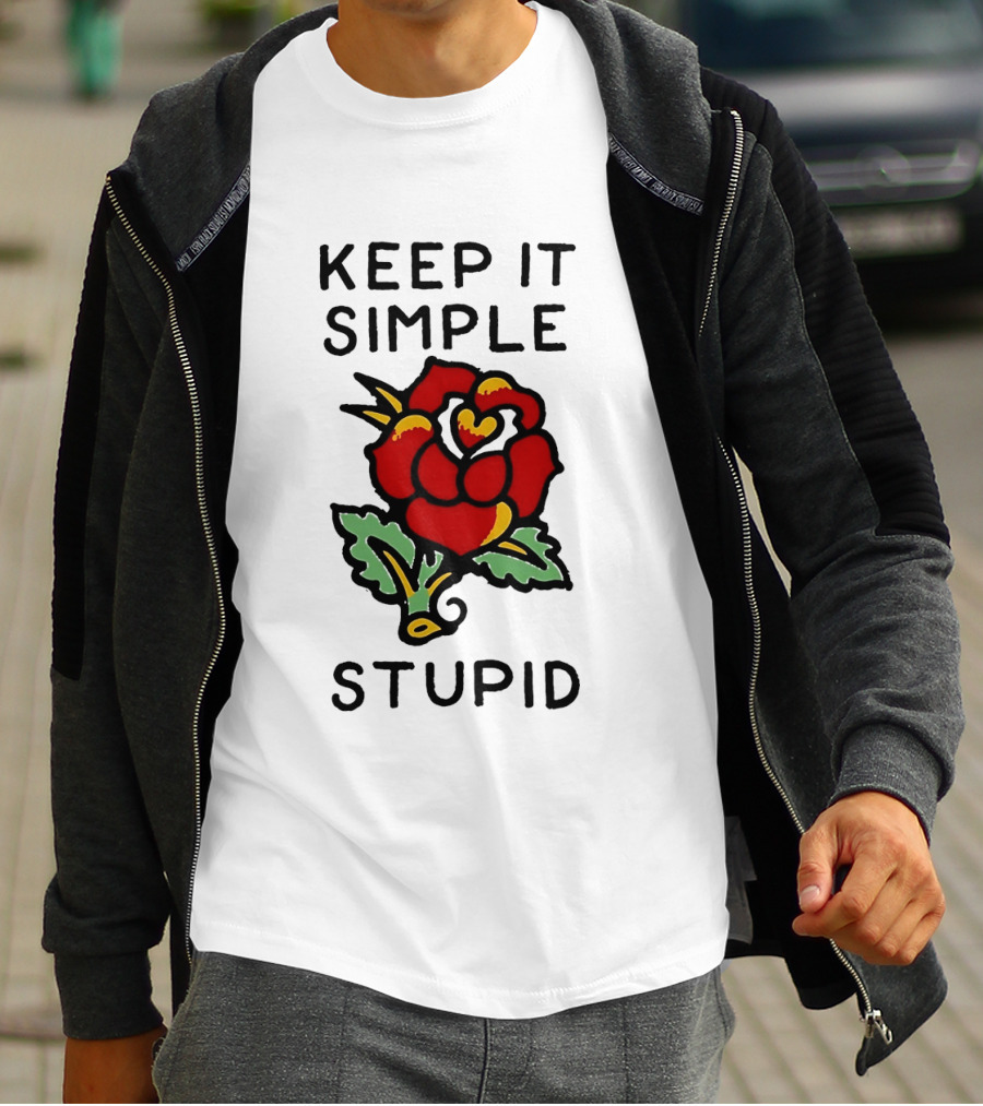 Keep It Simple Stupid Red Rose Kiss Minimalist T-Shirt