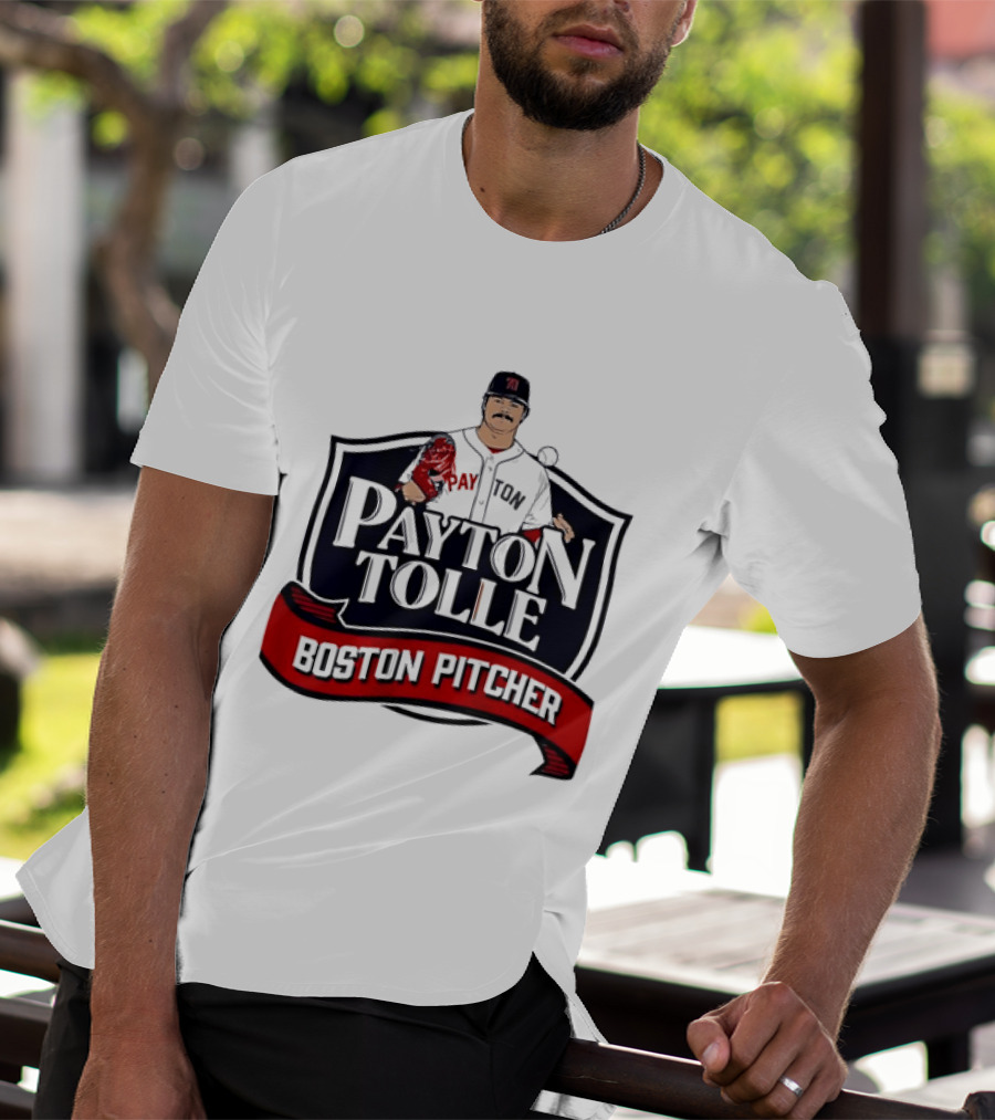 Payton Tolle Boston Pitcher Cartoon Player Shield Ribbon T-Shirt