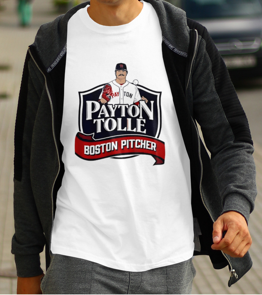 Payton Tolle Boston Pitcher Cartoon Player Shield Ribbon T-Shirt