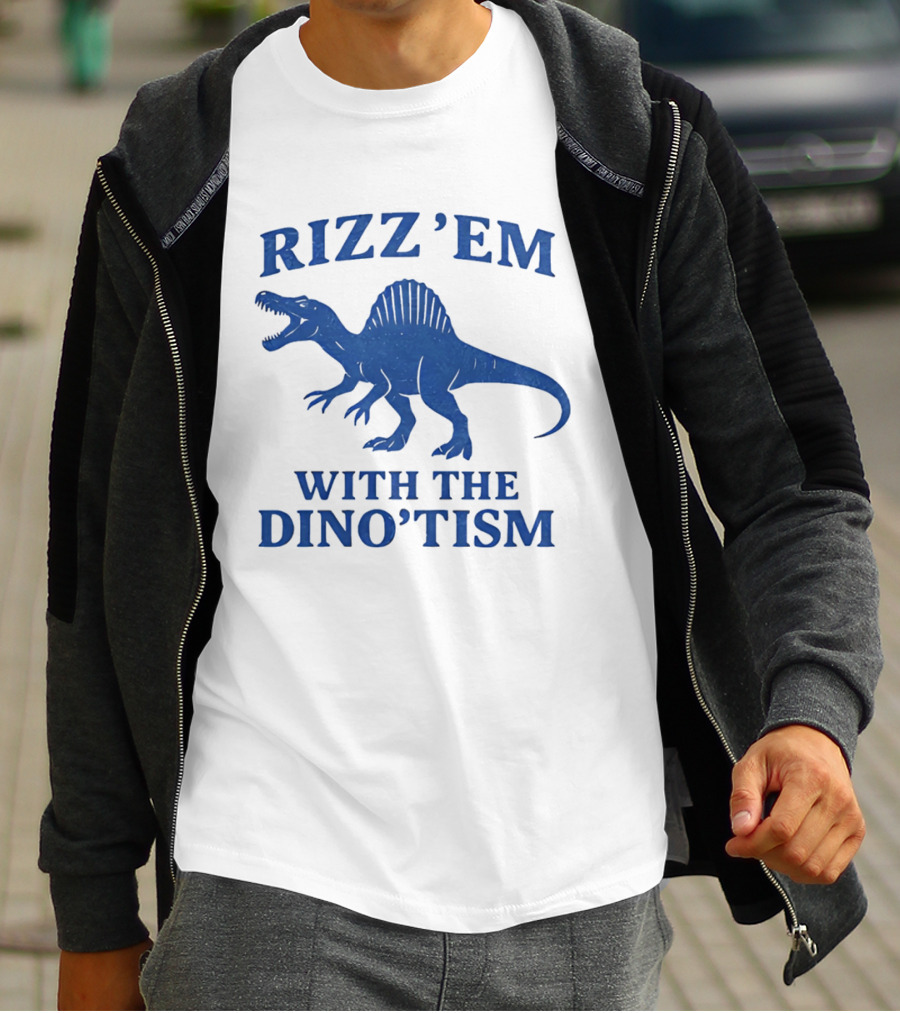 Rizz'em With The Dino'tism Spinosaurus Roaring Blue T-Shirt