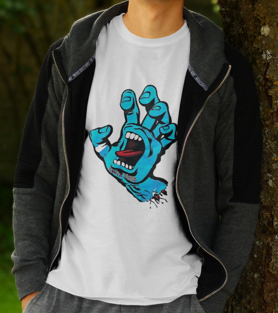 Santa Cruz Blue Screaming Hand Open Mouth Tongue Cartoon T-Shirt