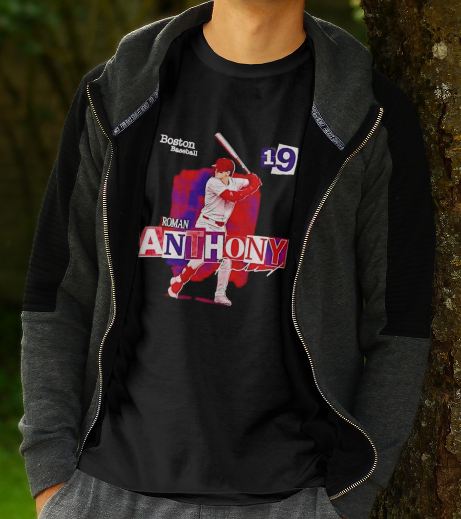 Boston Baseball 19 Roman Anthony Player Batting Red Paint T-Shirt
