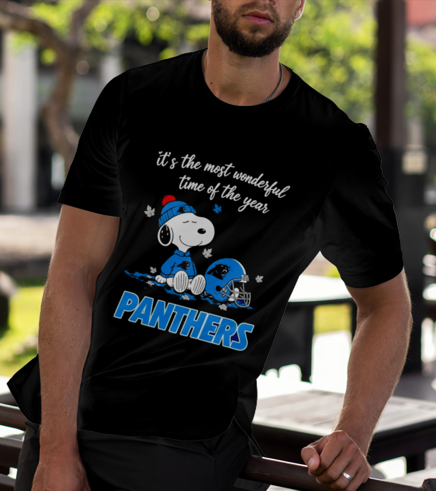 Panthers It's The Most Wonderful Time Of The Year Cartoon Snoopy Beanie Helmet T-Shirt