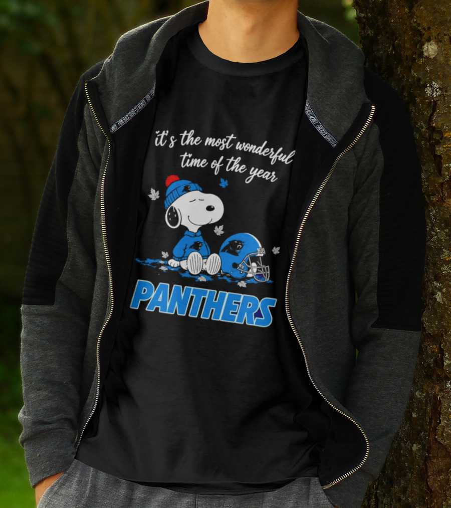 Panthers It's The Most Wonderful Time Of The Year Cartoon Snoopy Beanie Helmet T-Shirt