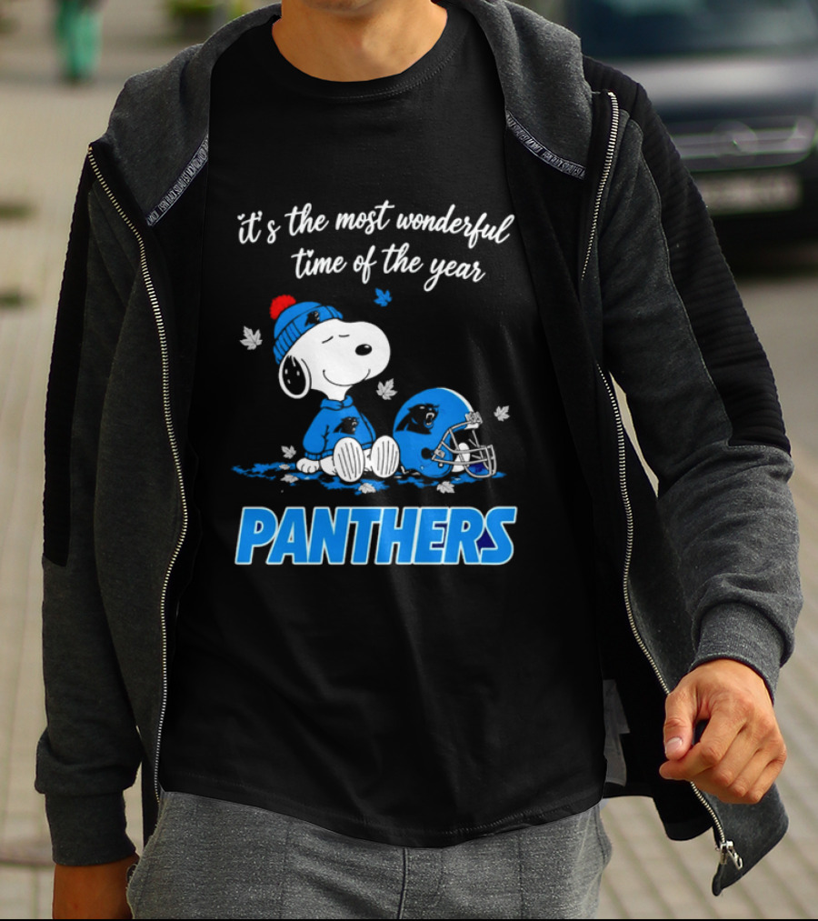 Panthers It's The Most Wonderful Time Of The Year Cartoon Snoopy Beanie Helmet T-Shirt