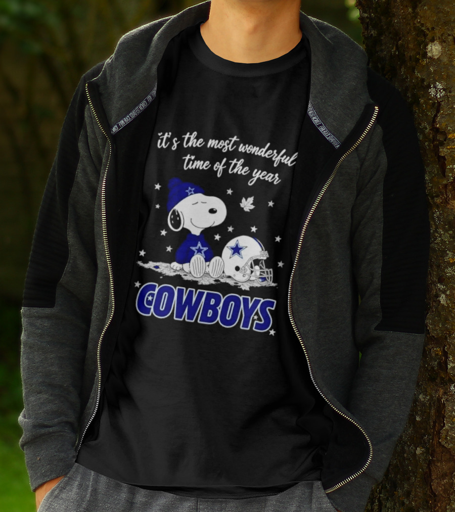 Its The Most Wonderful Time Of Year Snoopy Dallas Cowboys Beanie Helmet Stars T-Shirt