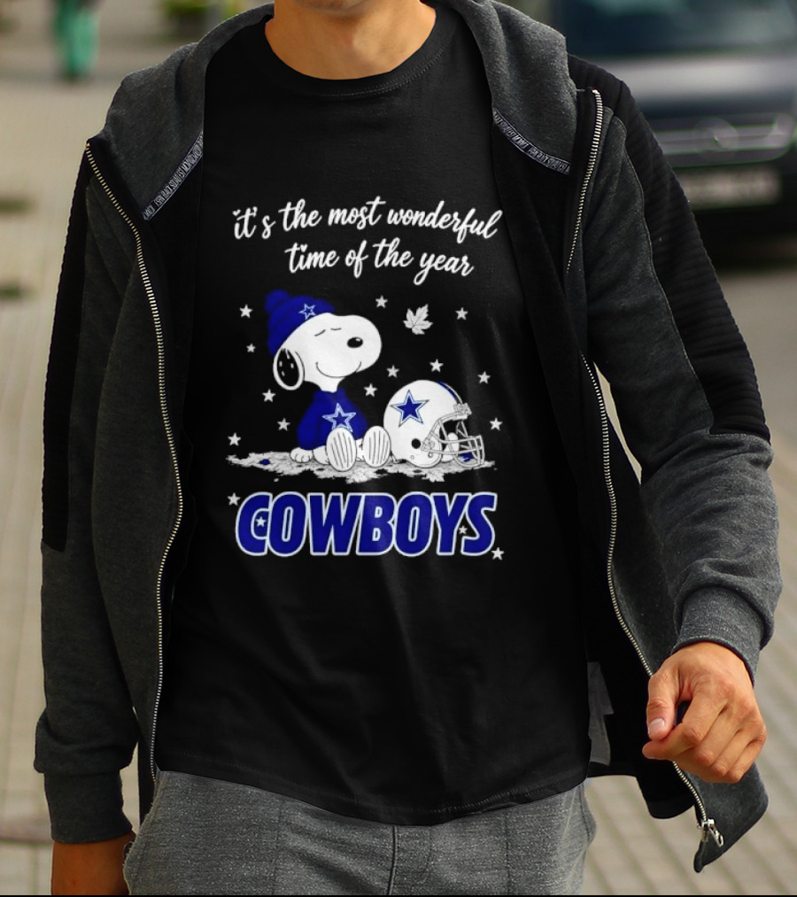 Its The Most Wonderful Time Of Year Snoopy Dallas Cowboys Beanie Helmet Stars T-Shirt