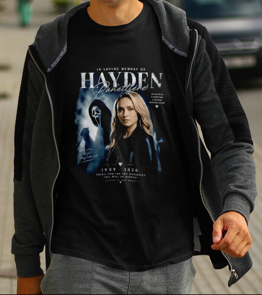 In Loving Memory Of Actress Hayden Panettiere 1989 2026 With Ghostface Shadow T-Shirt