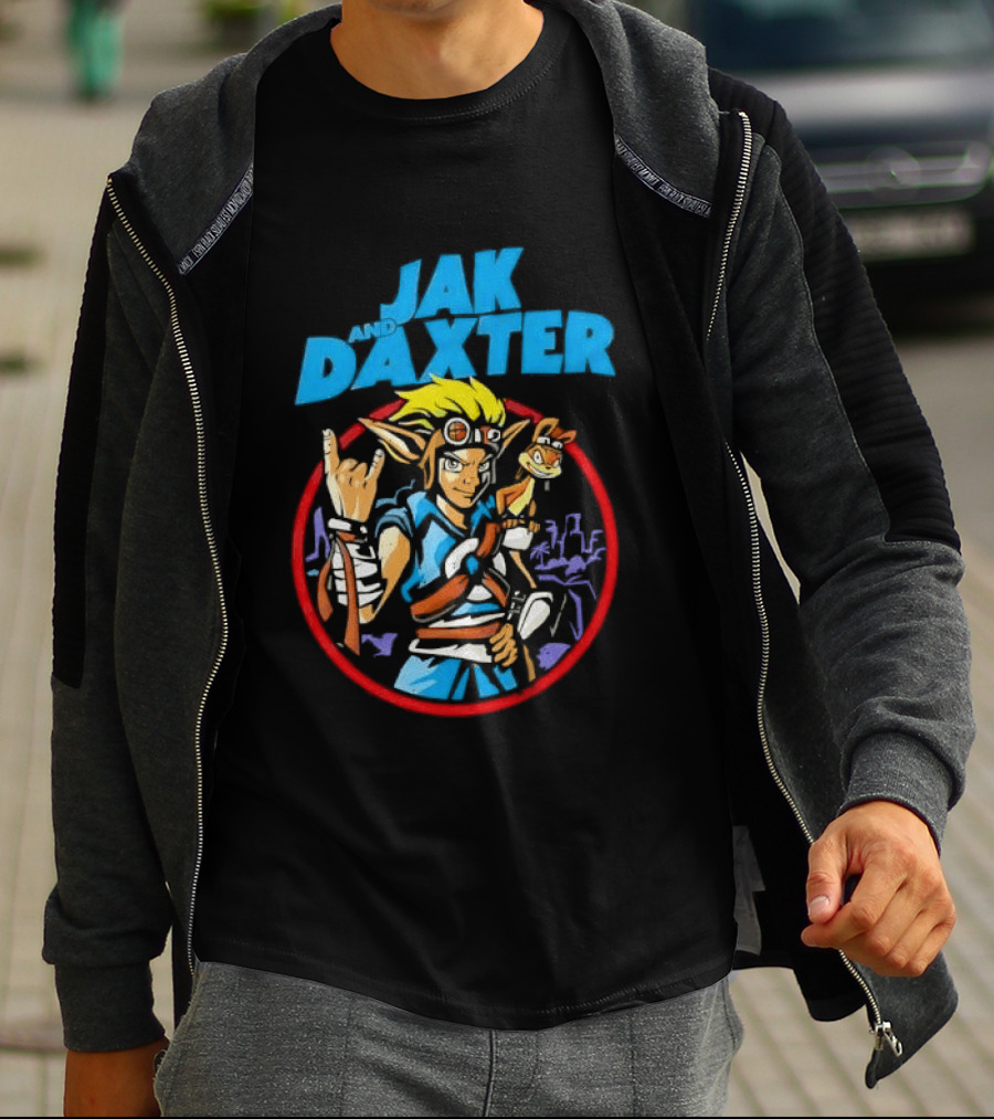 Jak And Daxter Cartoon Hero With Goggles In Red Circle T-Shirt
