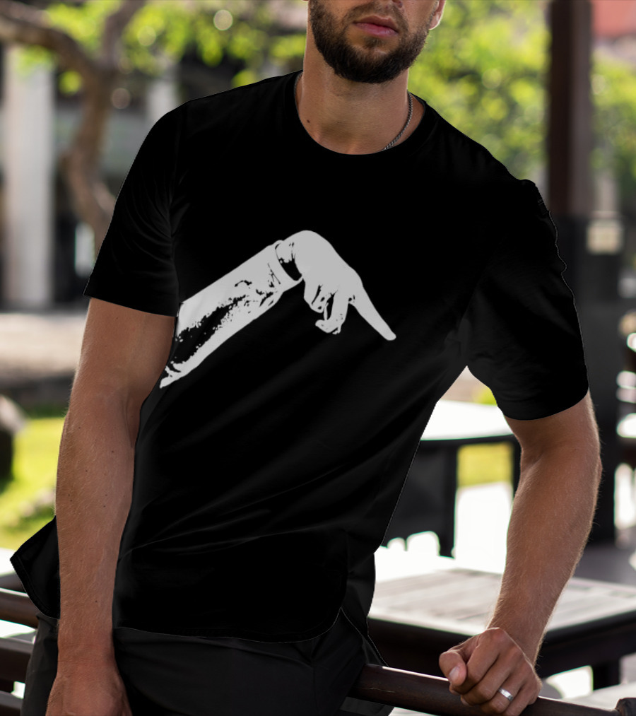 Monochrome Pointing Hand Sleeve Downward T-Shirt