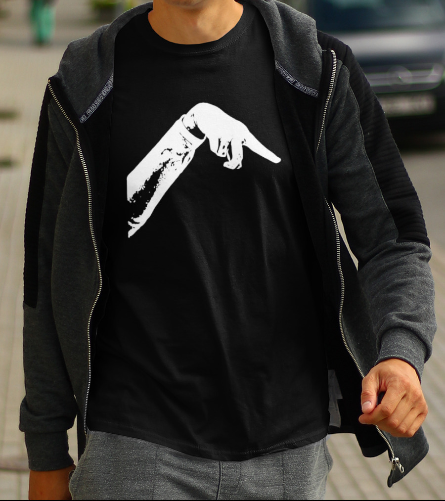 Monochrome Pointing Hand Sleeve Downward T-Shirt