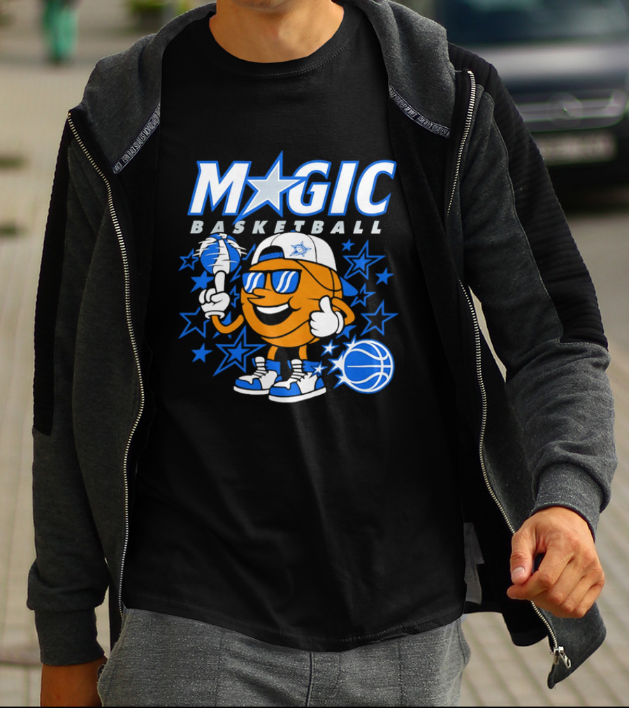 Magic Basketball Cartoon With Sunglasses And Stars T-Shirt