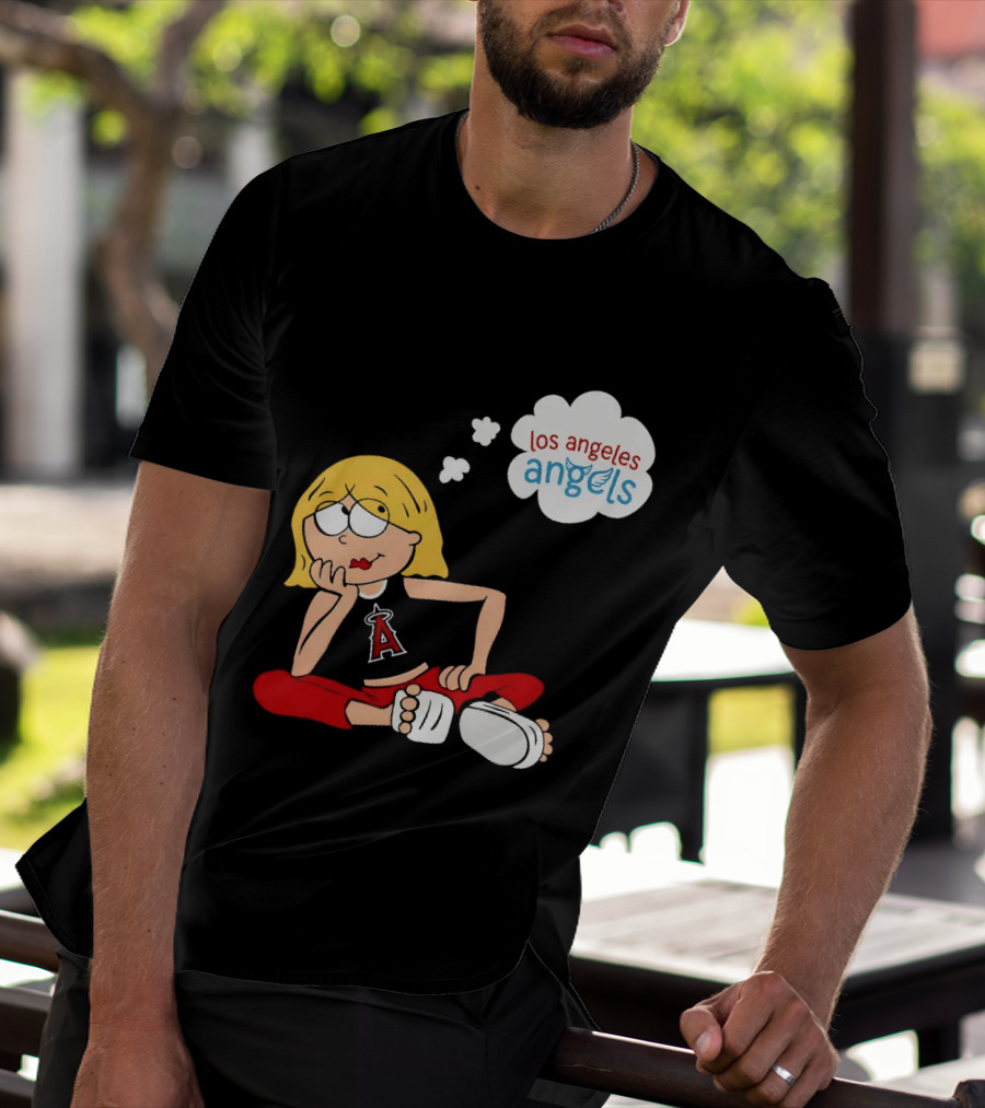 Los Angeles Angels MLB Blonde Girl Thought Bubble Sitting Pose T-Shirt
