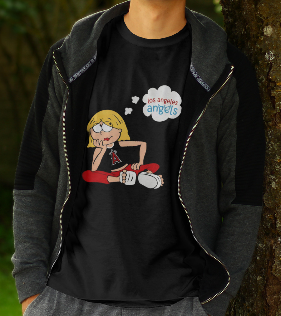 Los Angeles Angels MLB Blonde Girl Thought Bubble Sitting Pose T-Shirt