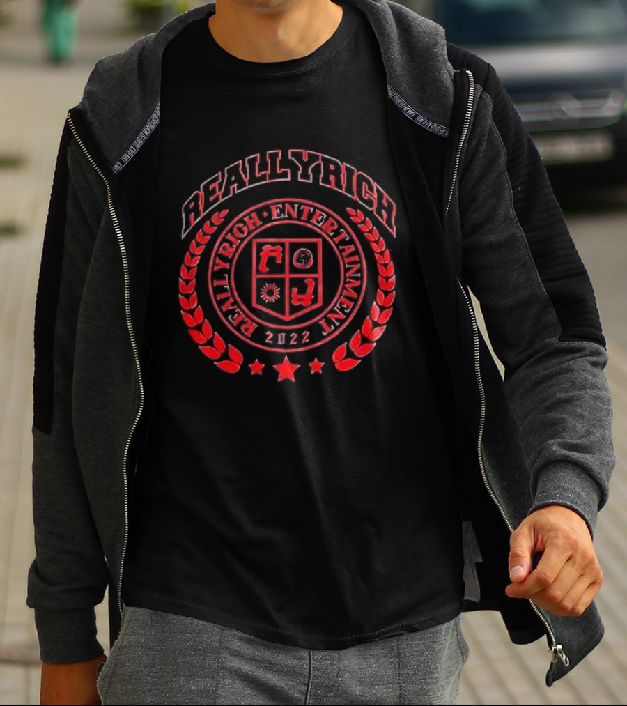 Reallyrich Entertainment 2022 Laurel Wreath Red Crest Shield And Stars T-Shirt