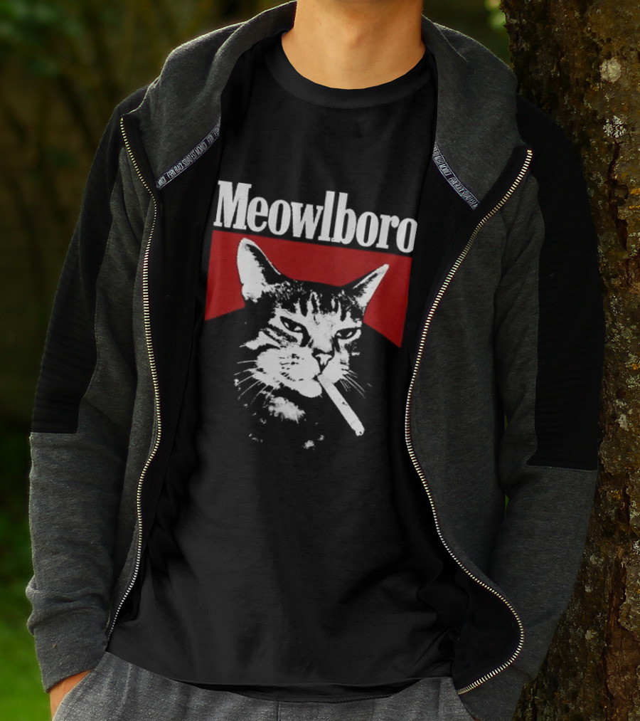 Meowlboro Cat Cigarette Parody With Smoking Cat And Red T-Shirt