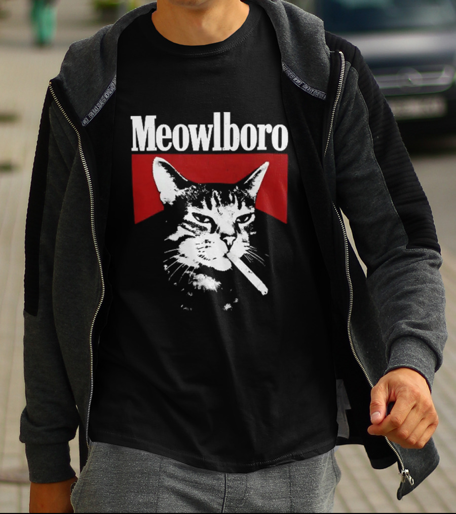 Meowlboro Cat Cigarette Parody With Smoking Cat And Red T-Shirt
