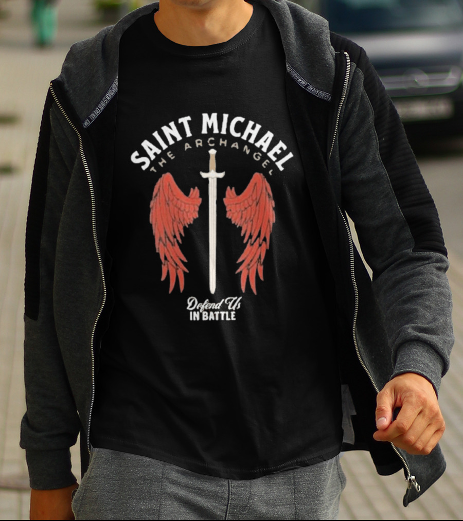 Saint Michael The Archangel Sword Wings Defend Us In Battle T-Shirt