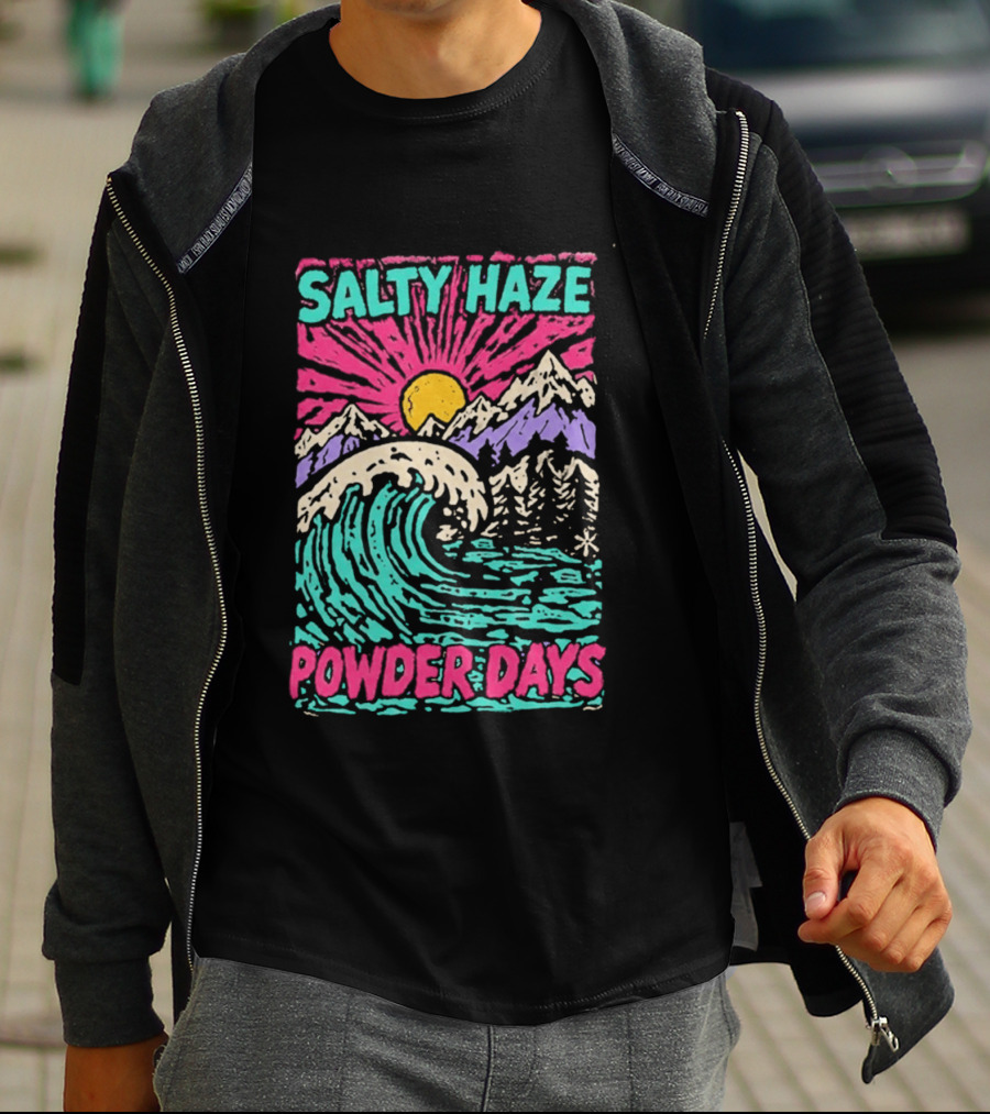 Salty Haze Powder Days Mountain Waves And Sunburst T-Shirt