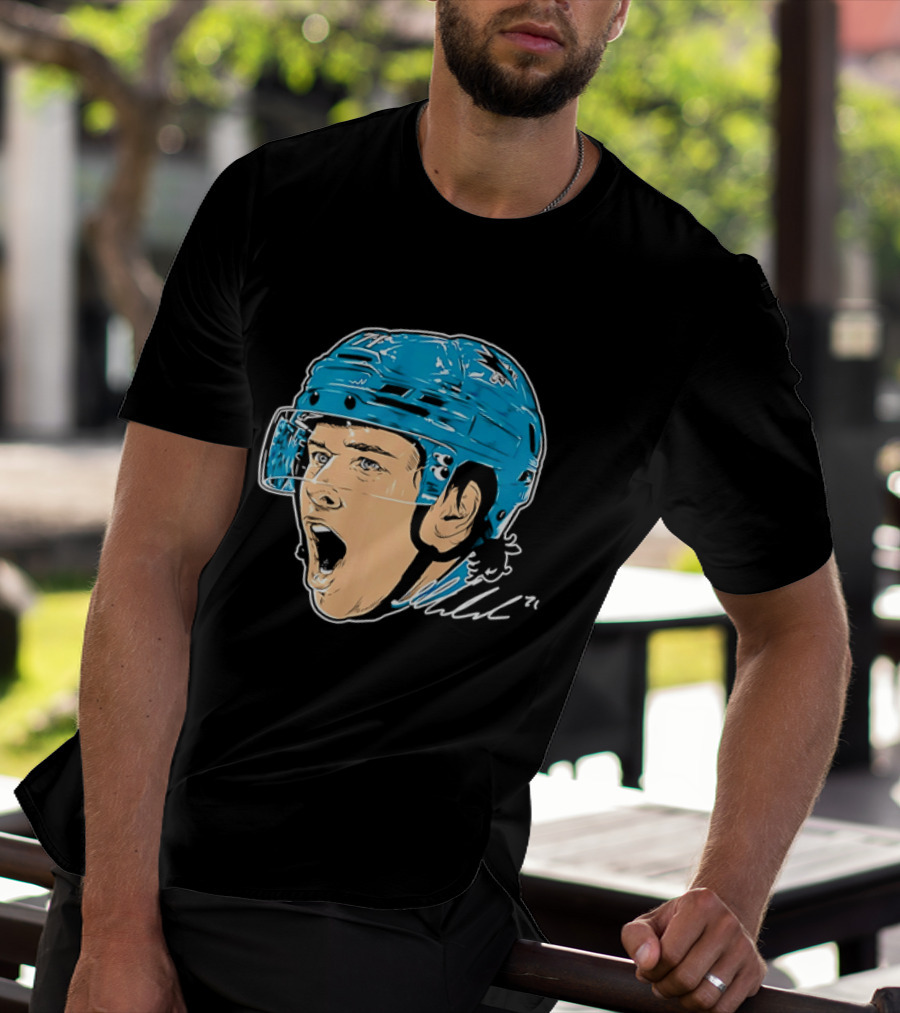 San Jose Sharks NHL 71 Yelling Hockey Player Helmet Caricature T-Shirt