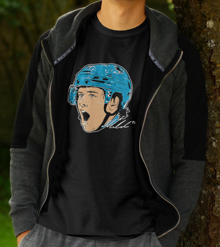 San Jose Sharks NHL 71 Yelling Hockey Player Helmet Caricature T-Shirt