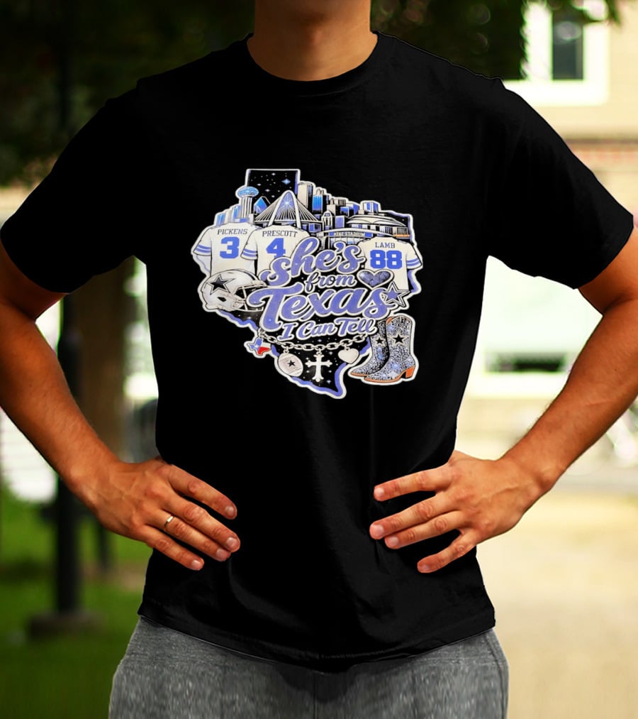 She's From Texas I Can Tell Pickens Prescott Lamb Dallas Cowboys Boots AT&T Stadium T-Shirt