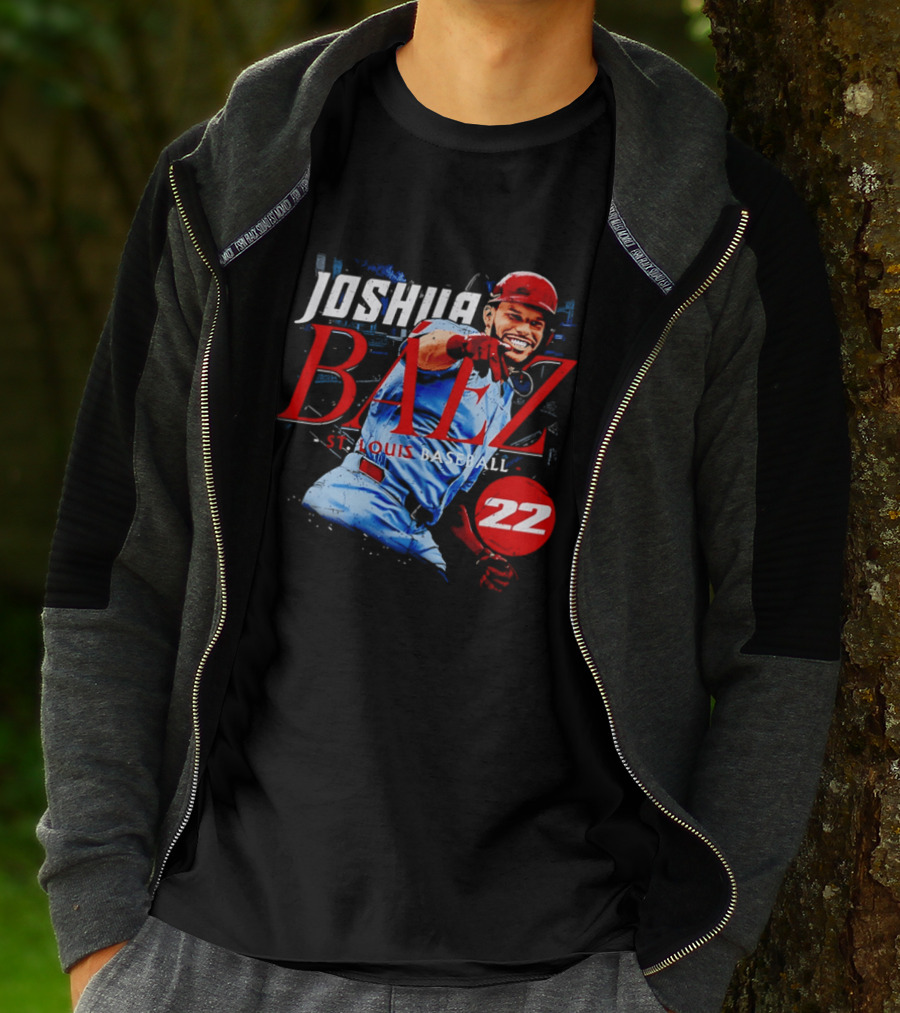 Joshua Baez 22 St Louis Baseball Red Helmet Distressed Photo T-Shirt