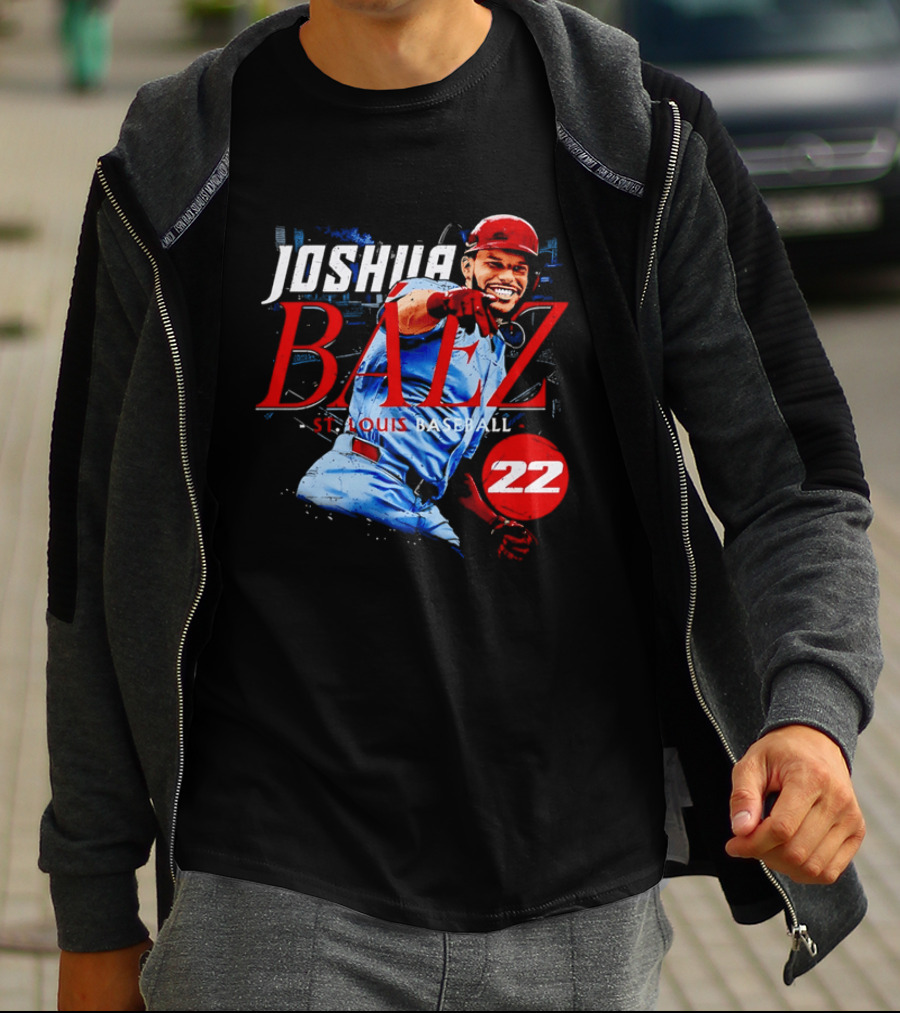 Joshua Baez 22 St Louis Baseball Red Helmet Distressed Photo T-Shirt
